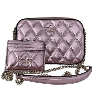 Kate Spade Metallic Pink Quilted Bag and Card Holder